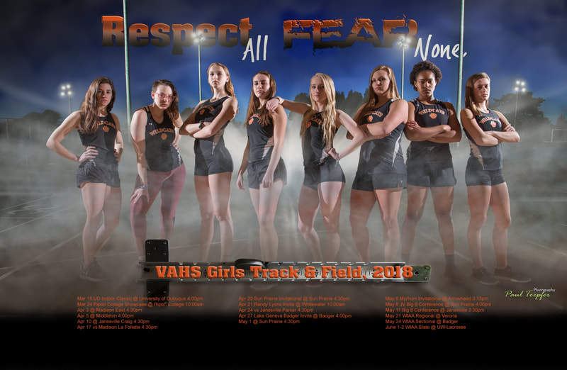 VAHS Wildcats sports poster for Verona Track & Field Team by professional  photographer, Paul Toepfer, with Paul Toepfer Photography. Paul Toepfer is a premiere high school senior portrait photographer for Verona High School, Mt. Horeb High School, Middleton High School, Monona Grove High School, East High School, West High School, Edgewood High School, Memorial High School, LaFollette High School, Waunakee High School and Sun Prairie High School.
